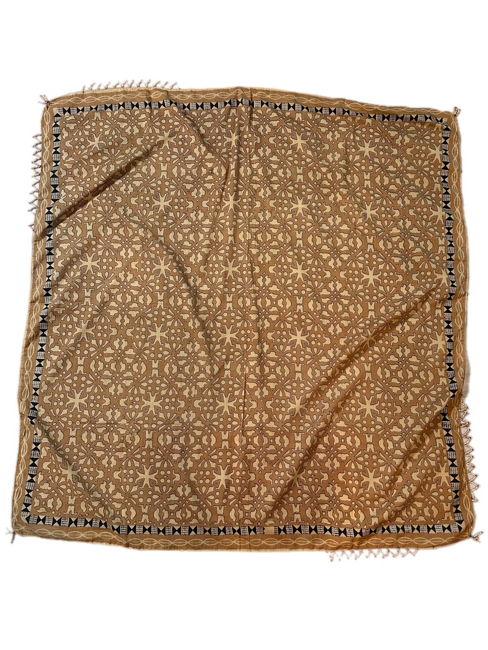 Primitive Arts Indian Cotton Wood Bead trim abstract Geometric Sarong Scarf Wrap